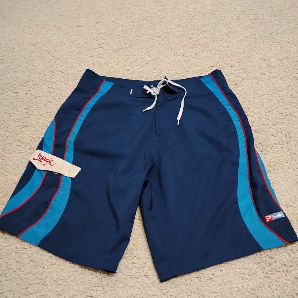 Pelagic Board Shorts Mens 38 Blue Swim Trunks Dry Performance Beach Fishing A2
